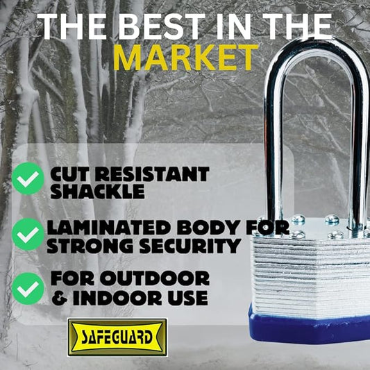 SAFEGUARD 40mm/1.57" High-Security Long Shank Laminated Padlock with Hardened Shackle and Copper Lock Cylinder