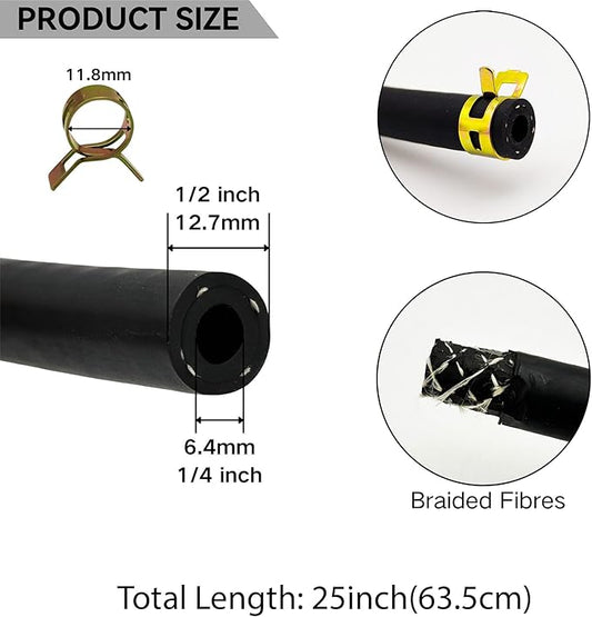 5414K 14" x 25" Fuel Line Hose  Inline Fuel Filter  Fuel Shut Off Valve Compatible with Bri-ggs  Stra-tton 283207 791850 95162S 691035 698183 Lawn Mower Small Engines w 8 Clamps