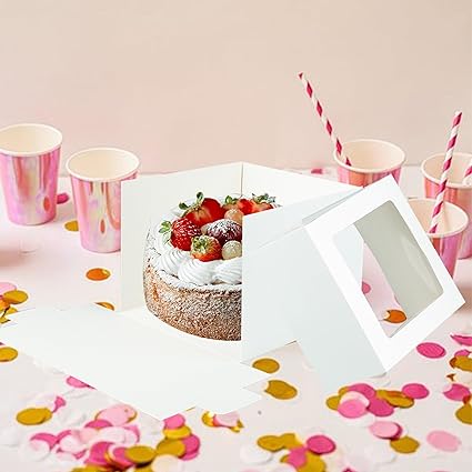 Yeplan 10 Packs Tall Cake Boxes and Cake Boards,10x10x8 inches Bakery Boxes with Window,White Multi-Layer Cake Containers for Birthday,Wedding,Thanksgiving Day