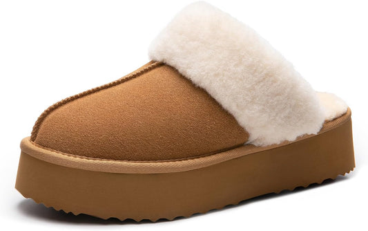Size 7, Sand Color, New But Not In Original Box. DREAM PAIRS Platform Slippers for Women Genuine Suede FuzzyEasy Cozy Memory Foam Waterproof Slippers Shoes for Indoor and Outdoor