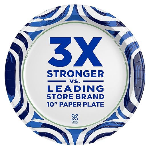 Dixie Ultra, Large Paper Plates, 10 Inch, 44 Count, 3X Stronger, Heavy Duty, Microwave-Safe, Soak-Proof, Cut Resistant, Disposable Plates For Heavy, Messy Meals