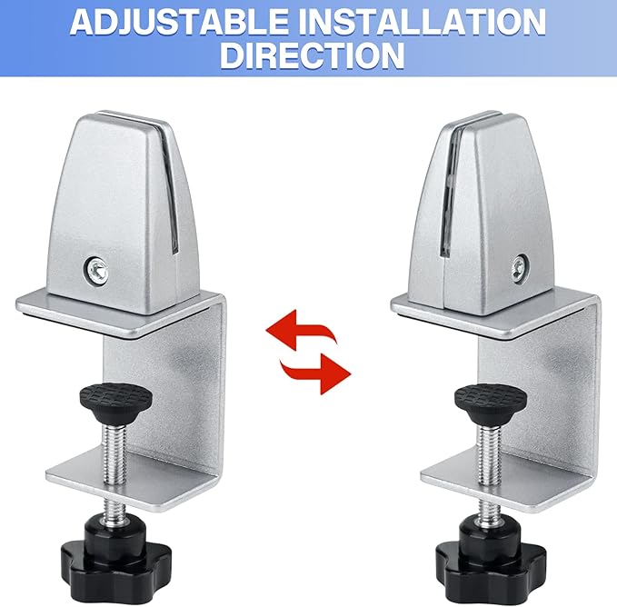 2 Packs Sneeze Guard Support, Aluminum Adjustable Partition Clamp, Acrylic Desk Divider Support, Desk Shield Clamp Privacy Panel for Counter