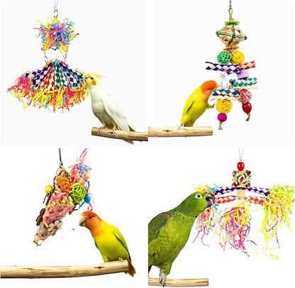 Parrots Shredding Toys Parakeet Chewing Toys Loofah Toys Parrot Cage Shredder Toys Bird Foraging Hanging Toys Bird Accessories for Parrots Lovebird Cockatiel Conure African Grey