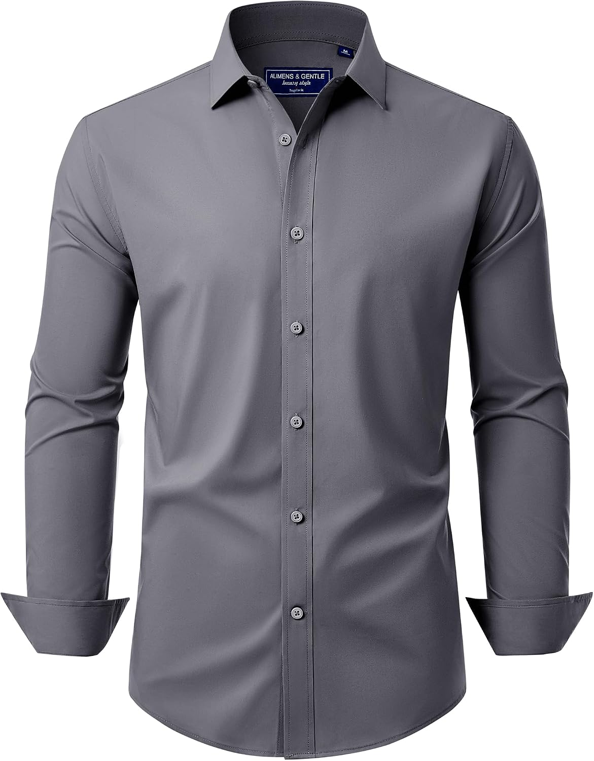Men's Dress Shirt Regular Fit Stretch Stain Shield Long Sleeve Solid Business Wedding Button Down Shirts