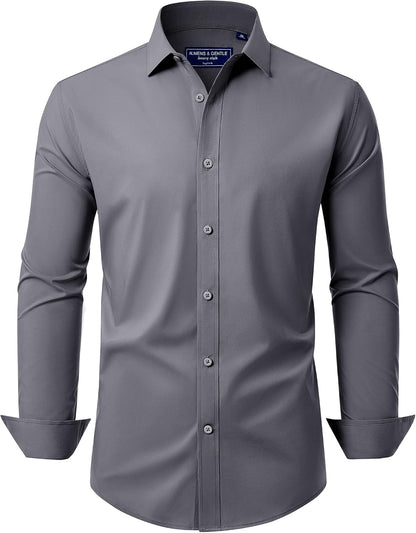 Men's Dress Shirt Regular Fit Stretch Stain Shield Long Sleeve Solid Business Wedding Button Down Shirts
