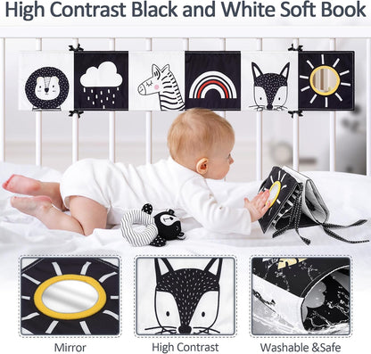 High Contrast Baby Toys for Newborn, Black and White Baby Sensory Toys with Car Seat Toys,Infant Toys with Black White Cards Book, Montessori Toys for Baby Gifts(Missing baby's vision & brain development )