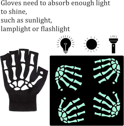 Skeleton Gloves,Glow in the Dark Touch Screen Thickened FullHalf Finger for Costume Cosplay Accessories
