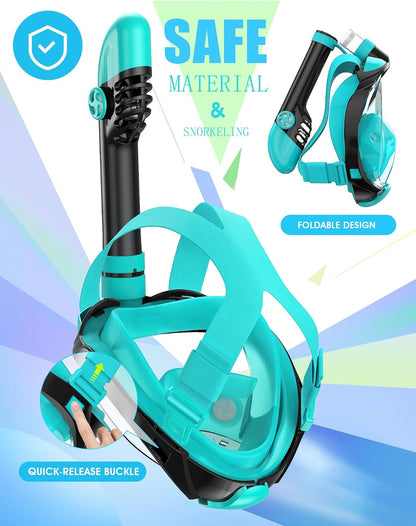 Greatever G2 Full Face Snorkel Mask Adults with Latest Dry Top System Snorkeling Gear for Adults with 180° Panoramic View, Foldable Design, Camera Mount, Anti-Fog and Anti-Leak Protection
