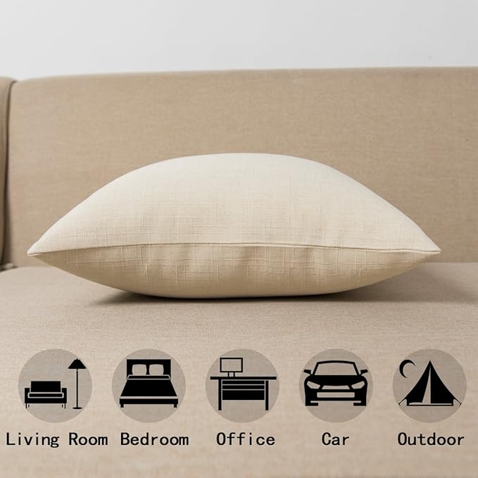 Jeanerlor Faux Lined Linen Decorative Throw Pillow Case 24x24 inch Cushion Sham for Teens/Adults Square (60 x 60 cm), Light Linen