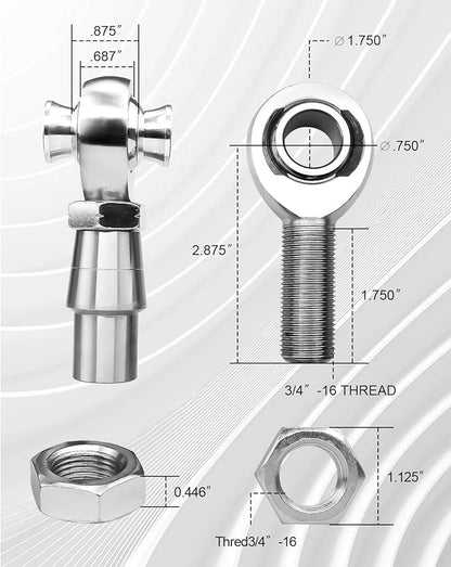 34 Heim Joint Rod End Kit, Left and Right Hand Thread Heim Joint, 2 Link 750 Chromoly Joints Panhard Rod End Kit, 1 Set