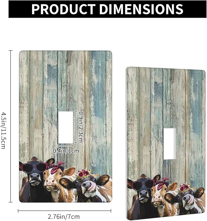 Rustic Board Farmhouse Cows 1 Gang Toggle Light Switch Plate Decorative Wall Plate Cover Decorative Wallplate Electrical Faceplate for Farm House Room Decor (Plastic)