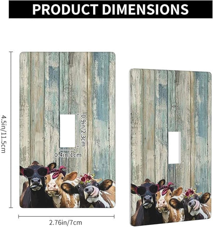 Rustic Board Farmhouse Cows 1 Gang Toggle Light Switch Plate Decorative Wall Plate Cover Decorative Wallplate Electrical Faceplate for Farm House Room Decor (Plastic)