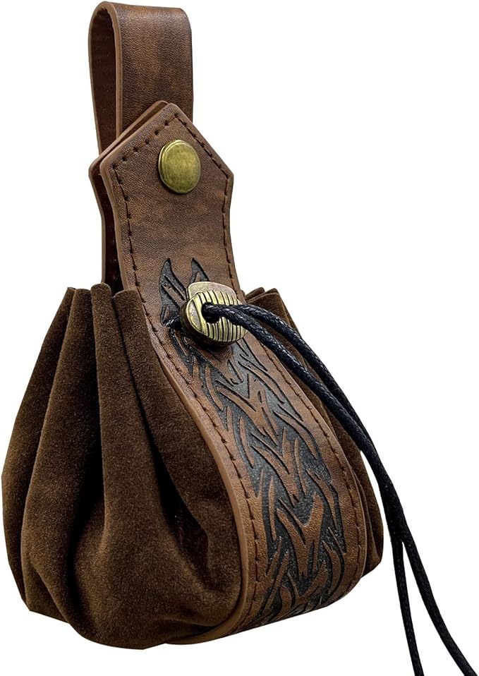 Medieval Faux Leather Pouch,Viking Belt Pouch,Retro Nordic Belt Pack,Portable Drawstring Purse,Dice Bag For Hiking Archery LARP Renaissance Faire Costume