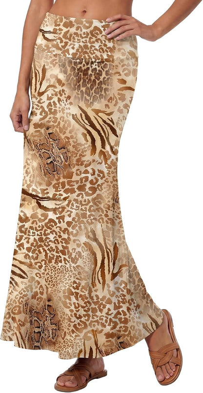 Women's Casual High Waist Solid Flare Long Maxi Skirt