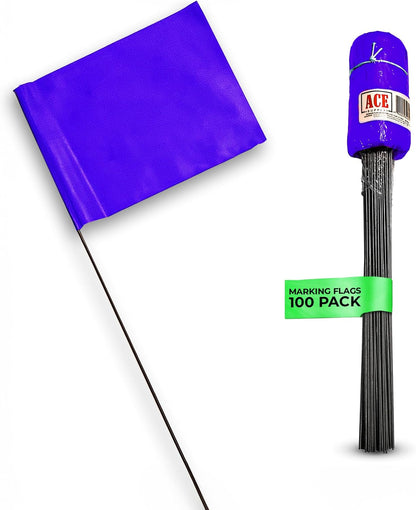 Purple Marking Flags 100 Pack - 4x5x30 Inch Purple Flags for Yard - Markers For Lawn, Irrigation, Landscaping, Survey & Sprinkler Head Marking