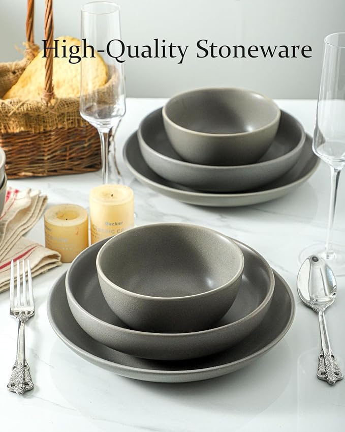 Soup Bowls Set of 6, 24 oz Cereal Bowls for Kitchen, Ceramic Bowls Set for Pasta, Ramen, Oatmeal, Dessert, Stoneware Bowls Set for Gift, Dishwasher Microwave Oven Safe, Matte Gray