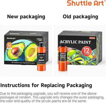 Shuttle Art Acrylic Paint, 12 Colors Acrylic Paint Large Bottle Set, 473ml/16oz Each, Rich Pigments, High Viscosity, Bulk Paint for Artists, Beginners and Kids on Rocks Crafts Canvas Wood Ceramic