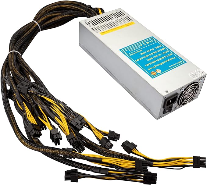 VTRETU 2000W Mining Power Supply 2U Miner PSU 110-264V for ETH Miner Machine, Support 8 GPU Mining rig, with 12000 RPM Powerful Fan (10 Connection Cables and 1 Power Cord
