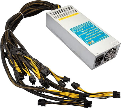 VTRETU 2000W Mining Power Supply 2U Miner PSU 110-264V for ETH Miner Machine, Support 8 GPU Mining rig, with 12000 RPM Powerful Fan (10 Connection Cables and 1 Power Cord