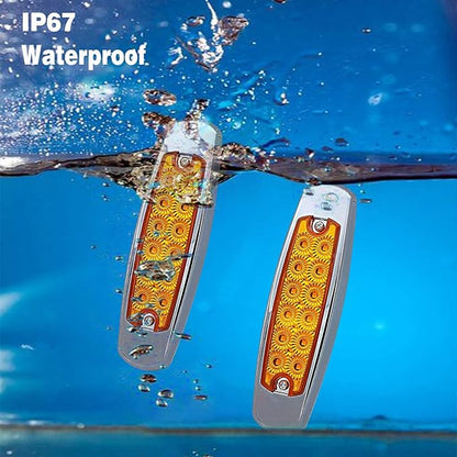 4Pcs 6.4in Front Rear Amber LED Side Marker Lights,Waterproof 12V Chrome Bezel Trailer Marker Lights,Turn Signal Light,Clearence Light Tail Light for Truck ATV SUV RV Camper UTV
