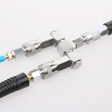 WYNNsky Air Hose Splitter, 2-Way Quick Connect Manifold with 2pcs Universal Type Coupler and 1pc Industrial Type Plug, Swivel Air Compressor Accessories Fittings