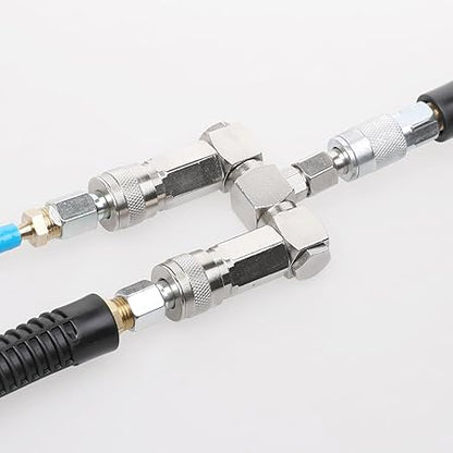 WYNNsky Air Hose Splitter, 2-Way Quick Connect Manifold with 2pcs Universal Type Coupler and 1pc Industrial Type Plug, Swivel Air Compressor Accessories Fittings