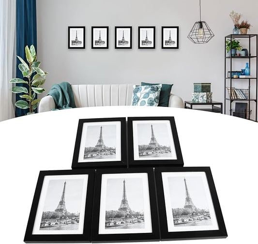 5Pcs Photo Frame, 7in High Transparency Black Decorative Rugged Picture Frame, Stylish PVC Black Edge DIY Design Combination Picture Frame Ornament