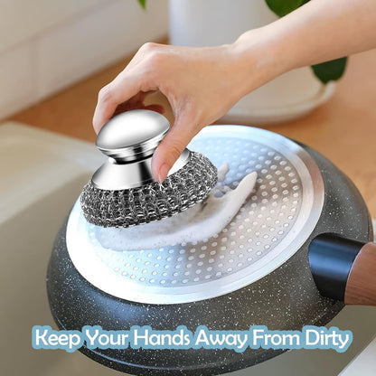 Stainless Steel Kitchen Pot Brush with Handle Wire Ball Cleaning Tools Home Kitchen Dish Washing Accessories (Has Small Dent)