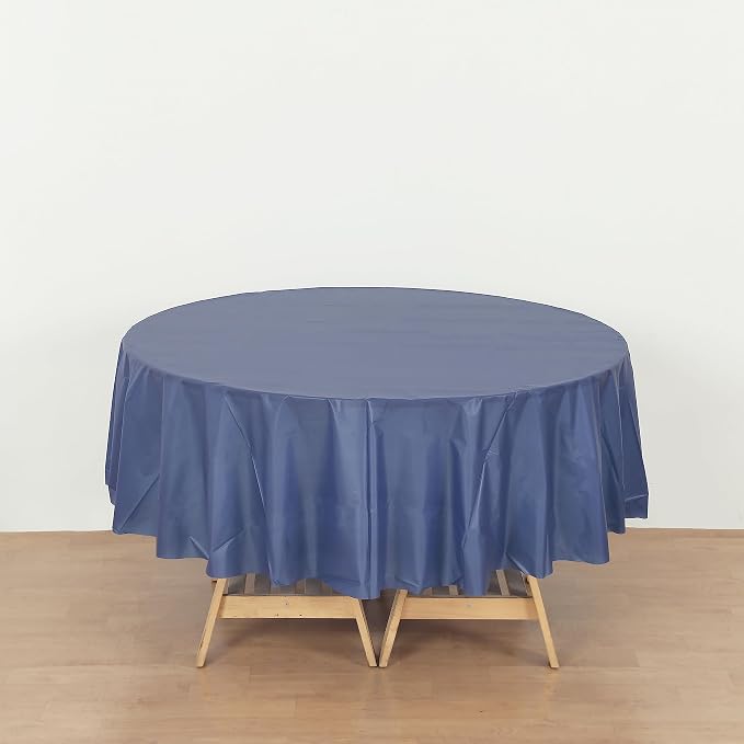 1 Pack 84 Inch Plastic Table Cover, Navy Blue Round Disposable Table Covers Plastic Tablecloth