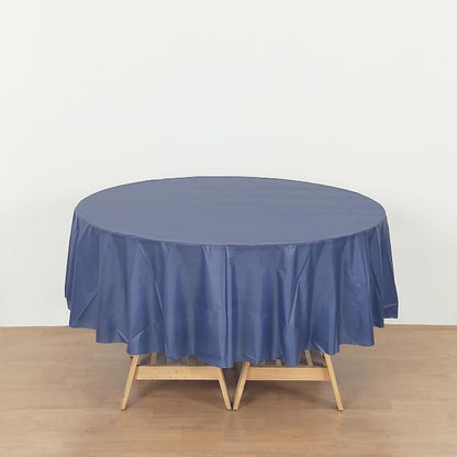 1 Pack 84 Inch Plastic Table Cover, Navy Blue Round Disposable Table Covers Plastic Tablecloth