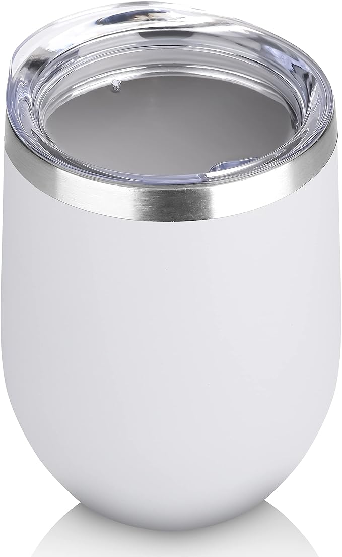 DOMICARE Stainless Steel Wine Tumbler Bulk with Lid, Personalized White Insulated Tumblers Set, 12oz Travel Coffee Cups Pack of 1