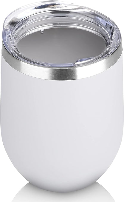 DOMICARE Stainless Steel Wine Tumbler Bulk with Lid, Personalized White Insulated Tumblers Set, 12oz Travel Coffee Cups Pack of 1