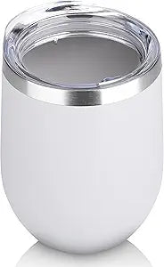 DOMICARE Stainless Steel Wine Tumbler Bulk with Lid, Personalized White Insulated Tumblers Set, 12oz Travel Coffee Cups Pack of 1