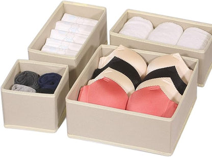 DIOMMELL 12 Pack Foldable Cloth Storage Box Closet Dresser Drawer Organizer Fabric Baskets Bins Containers Divider for Clothes Underwear Bras Socks Lingerie Clothing, Beige 444
