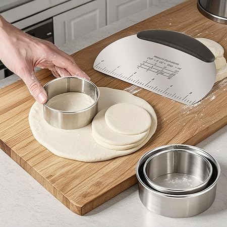 Professional Stainless Steel Dough Cutter and Scraper Combo - 2-in-1 Baking Tool for Bread, Pizza  Pastry  Multi-Use Bench Scraper with Kitchen Utensils Grip (Heavy Duty Dough Tool)