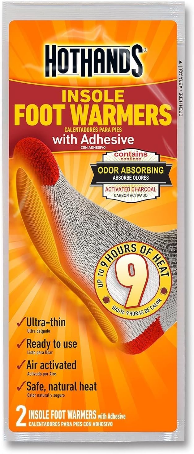 Insole Foot Warmers with Adhesive - Long Lasting Safe Natural Odorless Air Activated Warmers - Up to 9 Hours of Heat