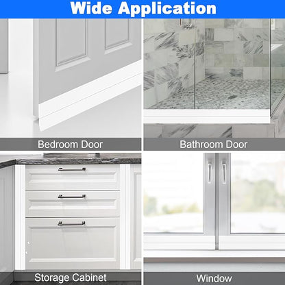 ToLanbbt Weather Stripping Silicone Door Seal Strip 2 in x 20 ft Door Draft Stopper Self Adhesive Door Draft Tape, Side  Bottom Gaps Insulation Strip for Glass Shower Door Sliding Door Window, White