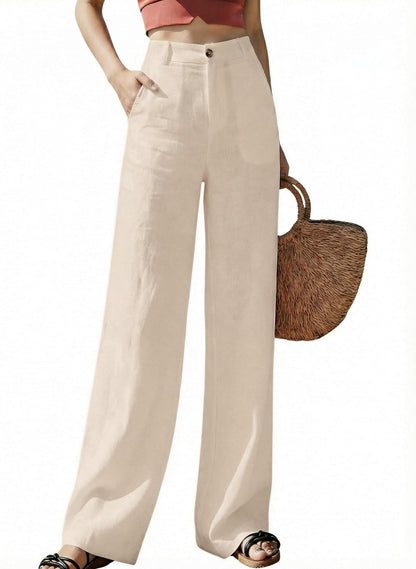Hooever Womens Casual High Waisted Wide Leg Pants Button Up Straight Leg Trousers