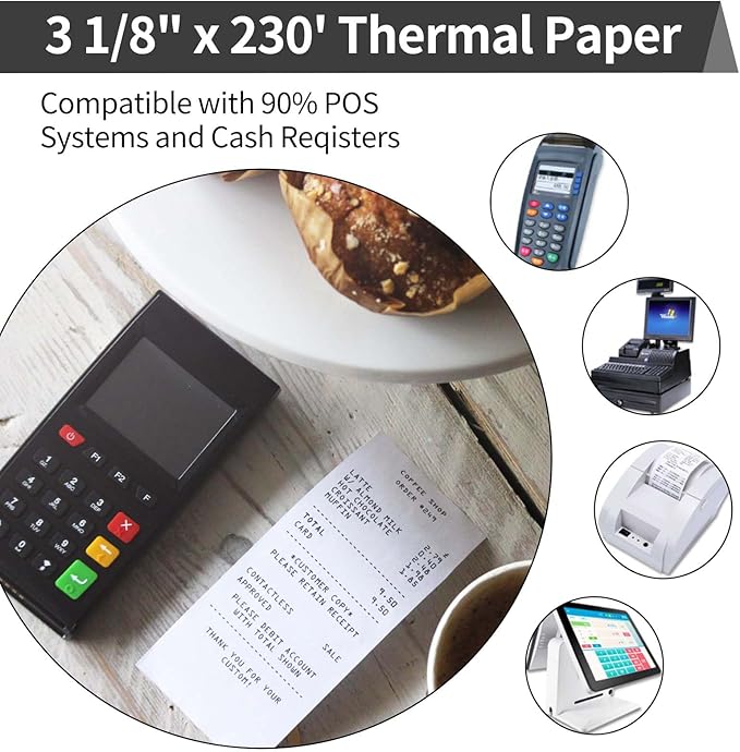 Thermal Receipt Paper Rolls, 3-18 x 230ft Thermal Paper, POS Cash Register Paper Rolls (10 Rolls)
