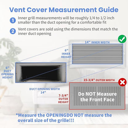 14 x 6 Inch Duct Opening Air Vent Covers for Wall or Ceiling - High Airflow 2 Way Steel Ventilation - Adjustable WallCeiling Register, 15-34 Inch x 7-34 Inch Overall Dimensions