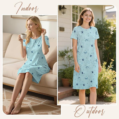 American Trends Nightgowns for Women Cotton Night Shirts Short Sleeve Night Gown Dress Casual Pajamas Soft Sleepwear