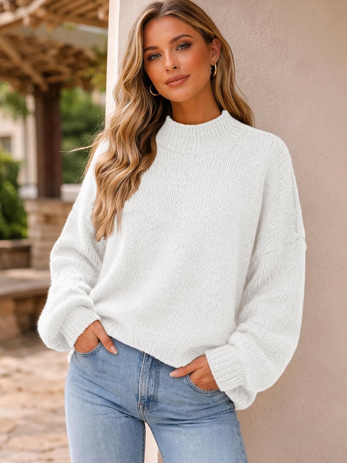 Fashion Womens Fall Fashion Oversized Sweaters Chunky Knit Mock Neck Long Sleeve Casual Trendy Pullover Winter Clothes 2025