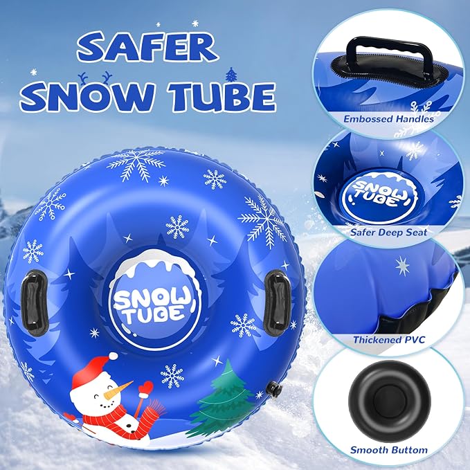 Snow Tube, 36‘’ 3Packs/4Packs Snowman Snow Tubes for Kids & Adults, Durable Cold-Resistant PVC Inflatable Snow Sled, Heavy-Duty Hard Bottom & Handles, Perfect for Family Boys Girls Sports Fun