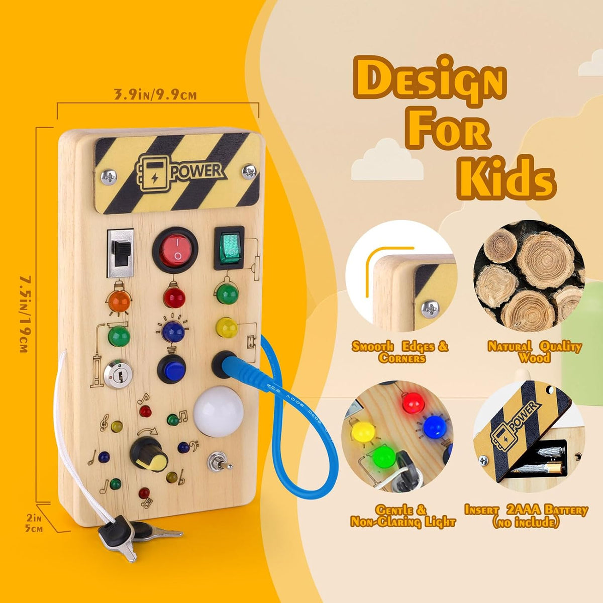 Hoarosall Montessori Toddler Busy Board, Baby Wooden Busy Board with 8 LED Light Switches, Sensory Light Switch Toys for 1+ Year Old Baby and Toddler