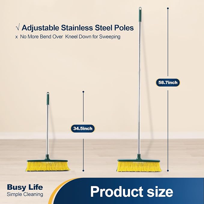 Yocada Heavy Duty Outdoor Broom Commercial Broom Garden Leaf Rake with Curved Bristles Adjustable Long Handle Indoor Outdoor for Yard Deck Garden Garage Lobby Lawn Sidewalk Leaves 58.7 Inch ( Open Box / Box damaged )