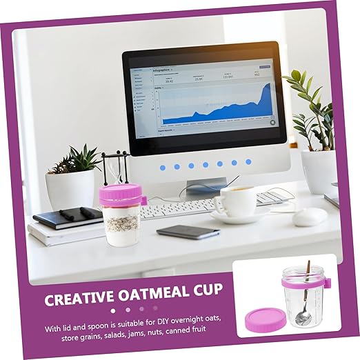 1 Set Oatmeal Cup Clear Dessert Cup Jars with Measurement Marks Large Mouth Food Cup Food Containers Milk Cup Salad Jars with Airtight Lids Cereal Cup Purple Outdoor