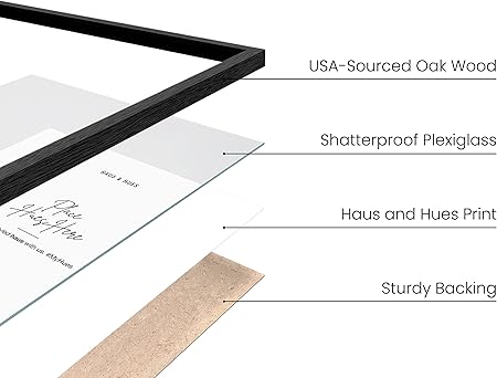 HAUS AND HUES 12"x16" Black Oak Wood Frames - Basic Black Poster Frame, 12 x 16 Poster Frame, Black Poster Frame, Frame for Poster, Frame for Wall Art, 12x16 Poster Frame, 12x16 Black Frame