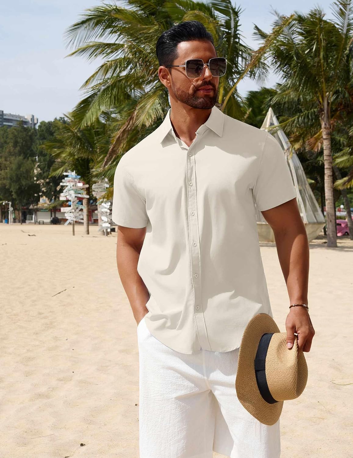 COOFANDY Men's Button Down Shirts Short Sleeve Casual Summer Beach Shirts Vacation Wedding Shirts