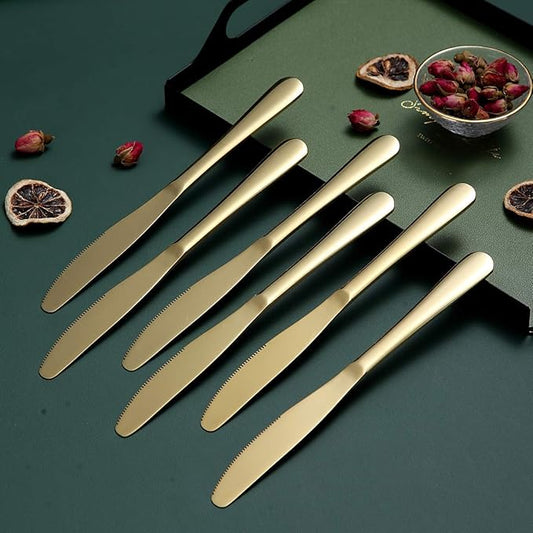 Gold Dinner Knives Set Of 12, Berglander Stainless Steel Titanium Plating Shiny Gold Dinner Knife, Butter Knife Spreader Table Knives Sturdy And Dishwasher Safe