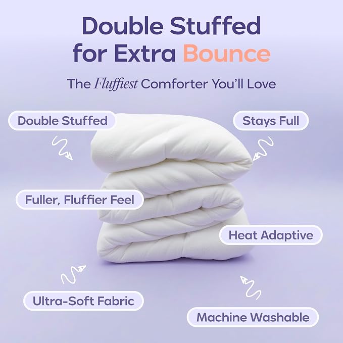 Mellow Marshmellow Comforter Full/Queen - Extra Fluffy Double-Stuffed Down Alternative Duvet Insert, All-Season Temperature-Balancing, Oeko-TEX Class I Fabric, Box-Stitch, Machine Washable